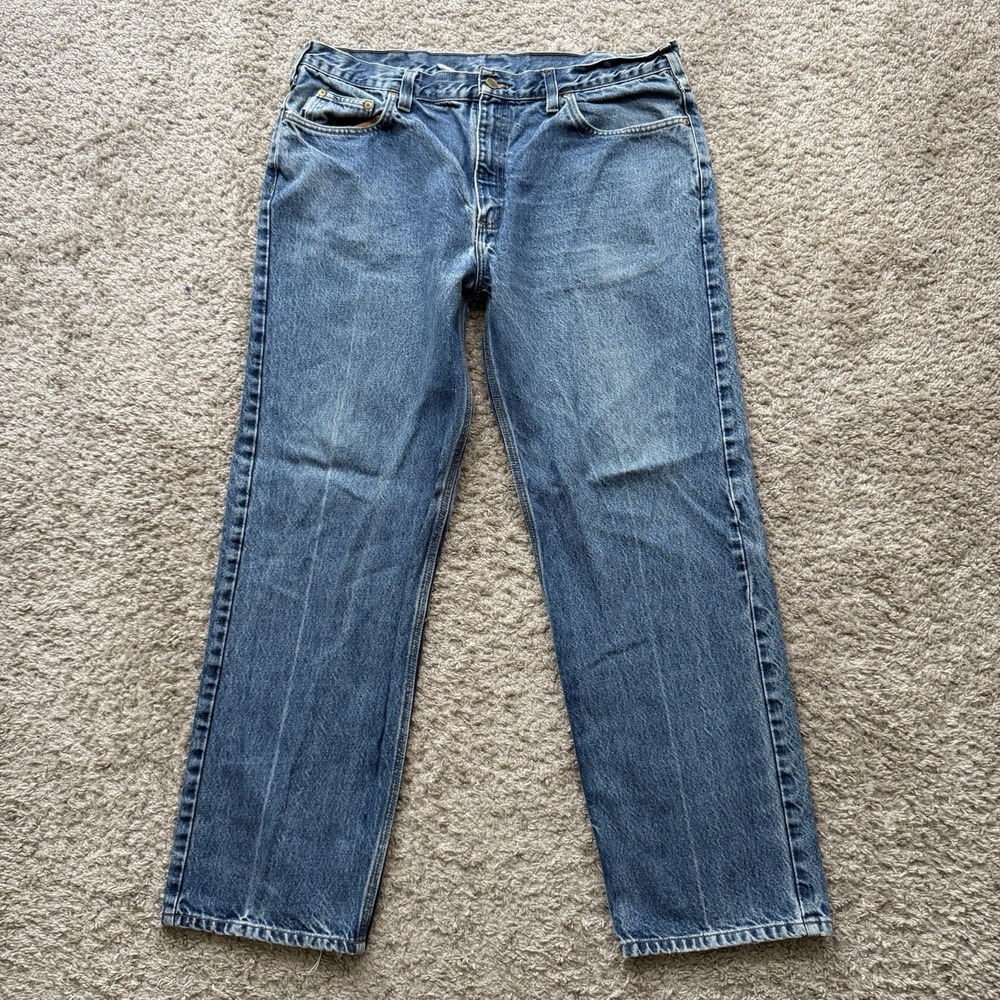 Carhartt Men's Blue Jeans Relaxed Fit SZ 40X32 Straight Leg Medium Wash
